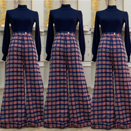 70s Plaid Bell Bottom Pants (S,26” waist)