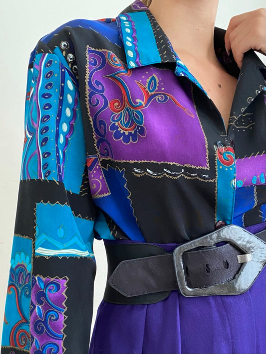 Abstract Print Long Sleeve Blouse