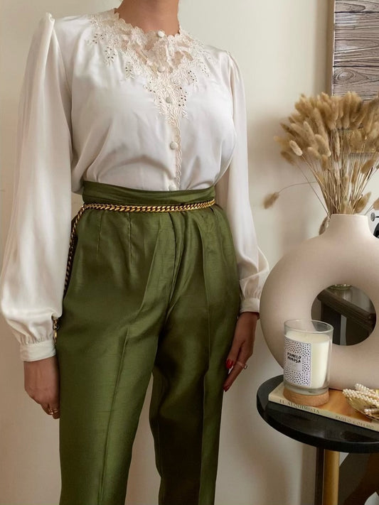 Floral silky lace long sleeve blouse