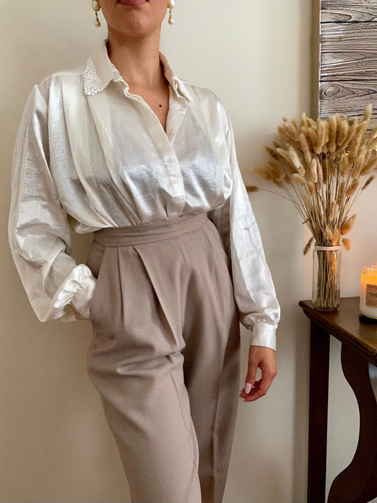 Lace trim long Sleeve Blouse