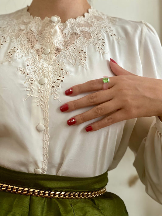 Floral silky lace long sleeve blouse