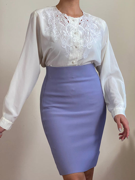 80's Floral Embroidered Long Sleeve Blouse (S-M)