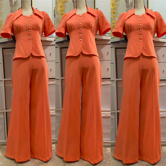 70's does 40's Salmon Coral 2pc Wide Leg Set (M-L)
