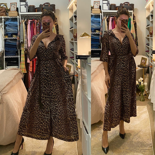 60’s Leopard Print Wide Leg Jumpsuit (S-XL)