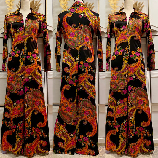 60s-70s Psychedelic Wide Leg Jumpsuit (M-L)