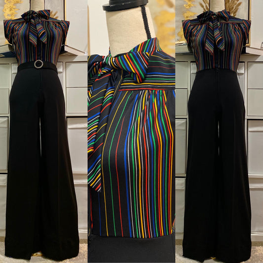 70's Rainbow Wide Leg Bell Bottom Jumpsuit (XS-S)