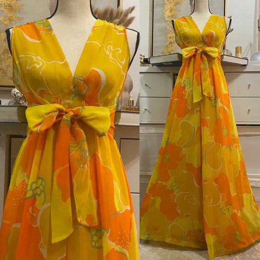 60's-70's Sheer V-Neck Palazzo Jumpsuit (S-M)
