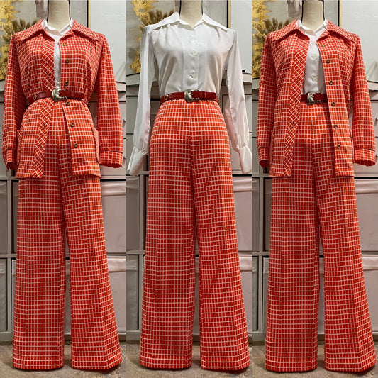 70s Windowpane 2Pc Leisure/Pantsuit (XL, 36"-44"W)