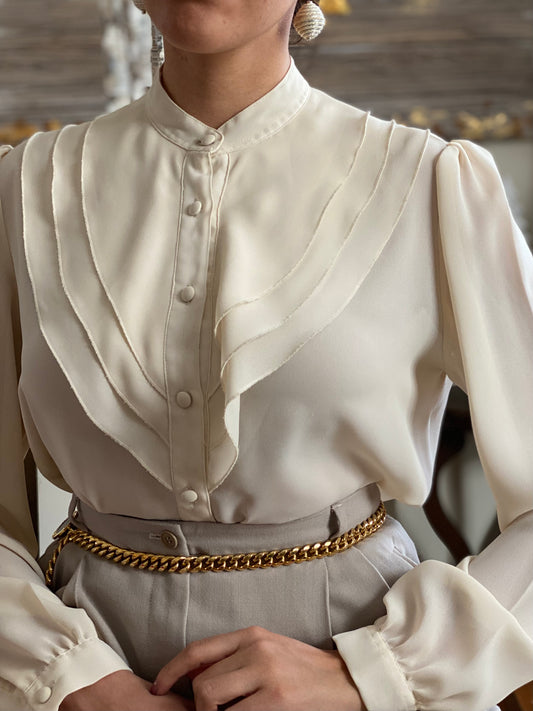 70's Cream Frilly Blouse (S)