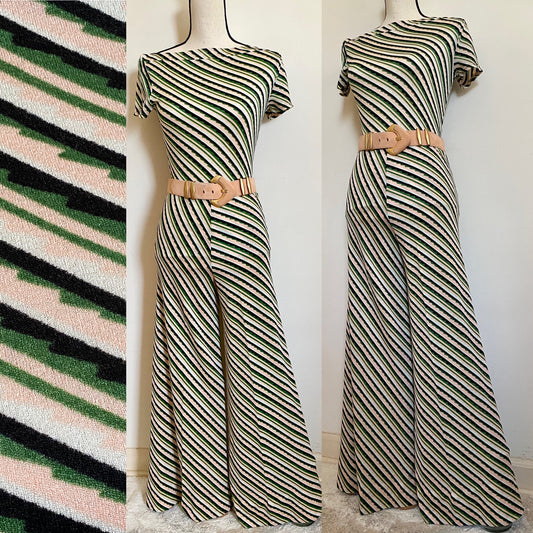 70's Abstract Striped 2-Piece Set - Top & Wide Leg Flare Bottoms (S-L)