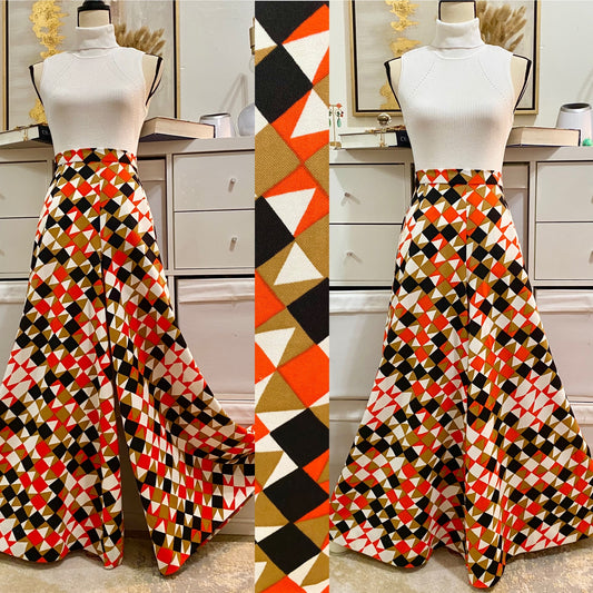 70's Multi-Color Groovy Geometric Palazzo/Elephant Ears Pants (L)