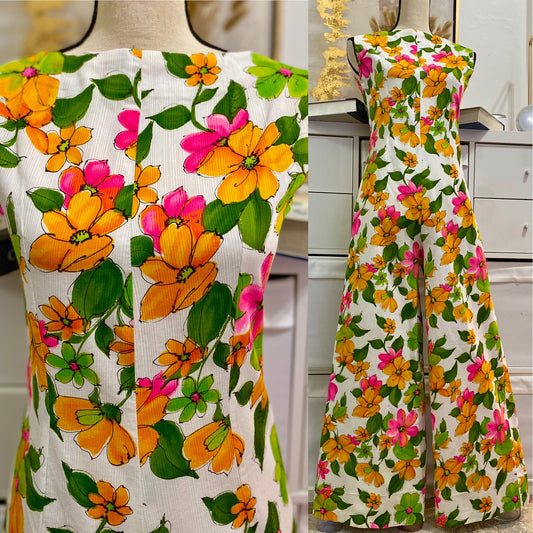 60’s-70’s Floral Bell Bottom Jumpsuit (L)