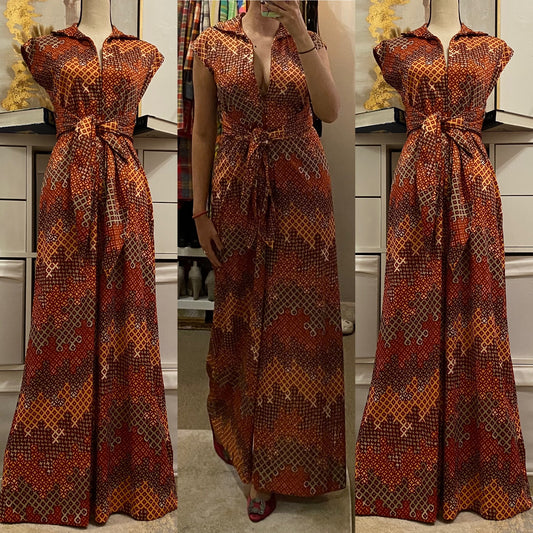 70's Abstract, Zippered Front Palazzo Jumpsuit (M-L, 34"W)