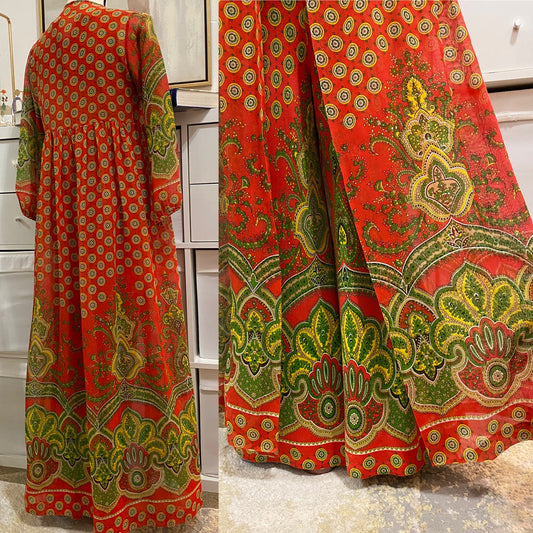 60's Psychedelic 2-Piece Set - Wide Leg Jumpsuit & Duster (S)
