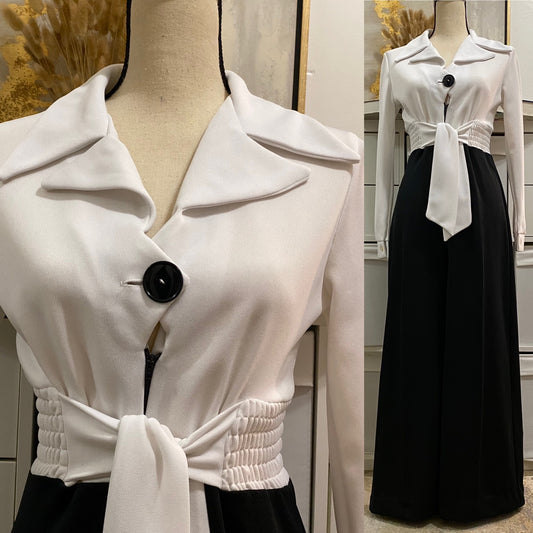 70's Two-Tone Formal Wide Leg Jumpsuit w/ Keyhole (S-M, 27"-33"W)