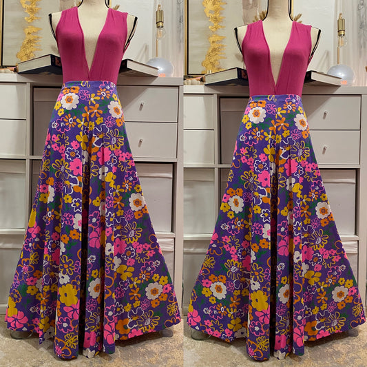 60's-70's Groovy Floral Massive Palazzo Pants (L-XL)