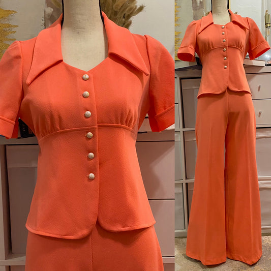 70's does 40's Salmon Coral 2pc Wide Leg Set (M-L)