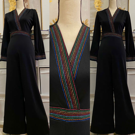 70’s Rainbow Trim Wide Leg Jumpsuit
