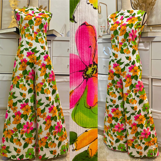 60’s-70’s Floral Bell Bottom Jumpsuit (L)