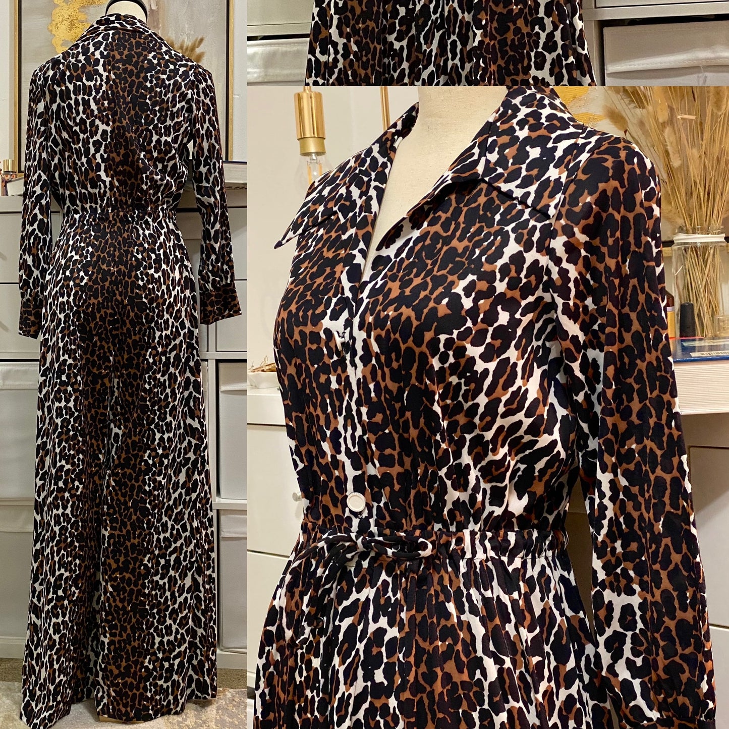 70's Leopard Animal Print Wide Leg Long Sleeve Jumpsuit (S-L)