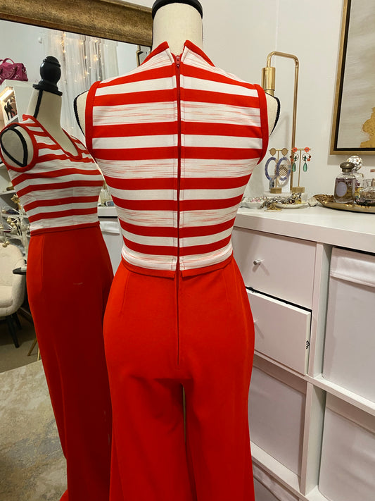 70's Striped Top Jumpsuit with Bell Bottoms (S)