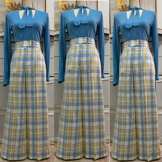 70's Plaid, High Rise, Wide Leg Pants (M,28"W)