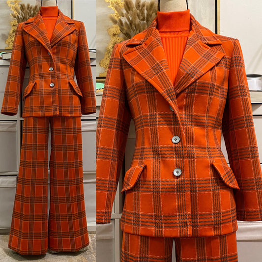 70's Plaid 2Pc Wide Leg Pantsuit (M, 31"-34"W)