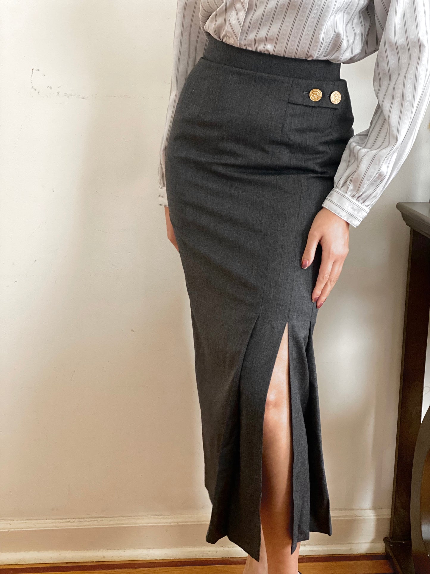 Grey Side Slit Maxi Skirt  (34)