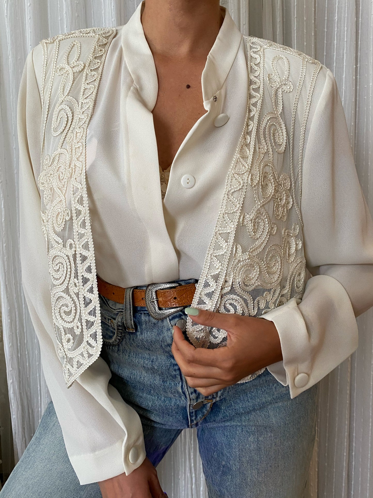 Blouse with Lace Vest