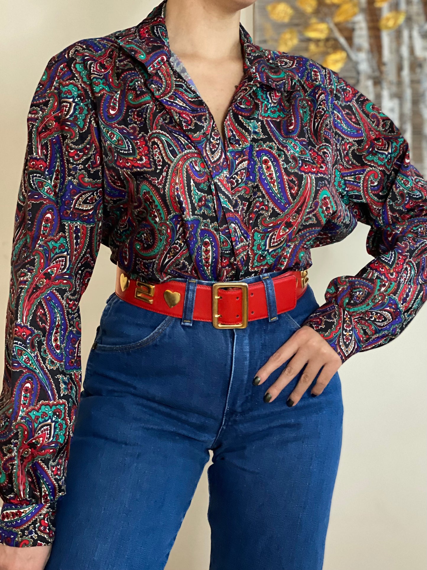 80's Abstract Paisley Long Sleeve Button Down Blouse (18)