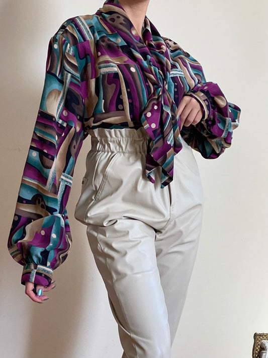 80's VOLUP PUFFY SLEEVE JABOT BOW BLOUSE