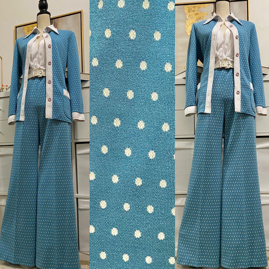 70’s 2-Piece Set - Jacket Shirt & High Rise Bell Bottoms (M-L)