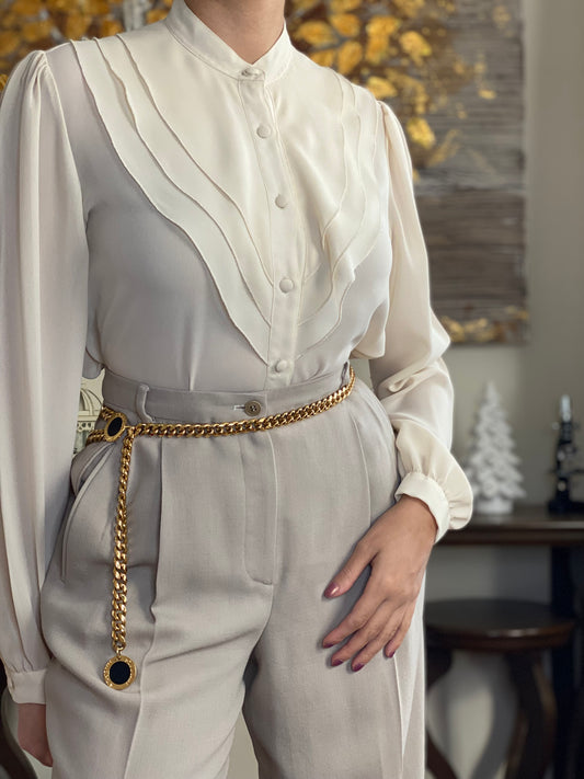 70's Cream Frilly Blouse (S)
