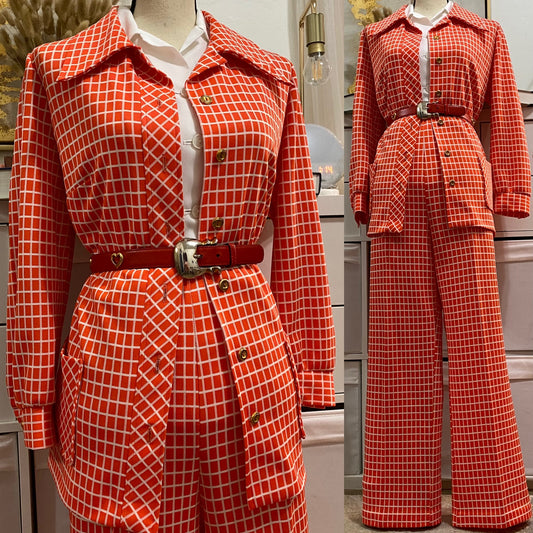 70s Windowpane 2Pc Leisure/Pantsuit (XL, 36"-44"W)