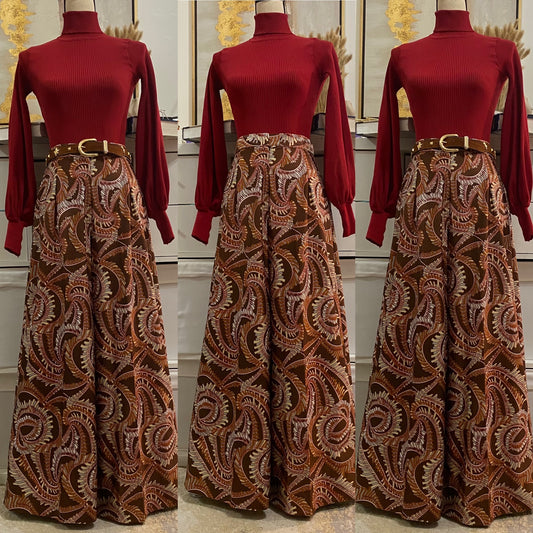 60's-70's Paisley Abstract High Rise Palazzo Pants (S-M)