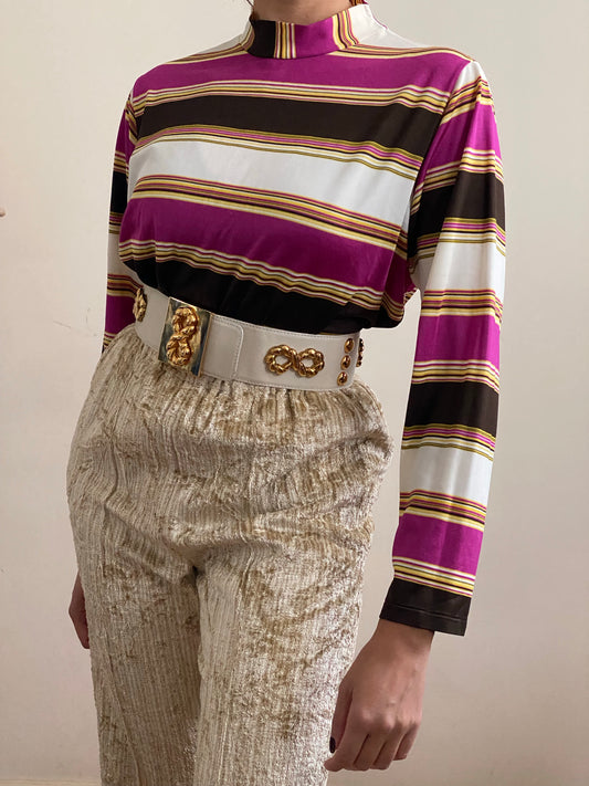 70's Striped Turtleneck Long Sleeve Top (M)