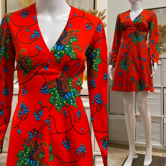 70s abstract psychedelic mini dress (S-M)