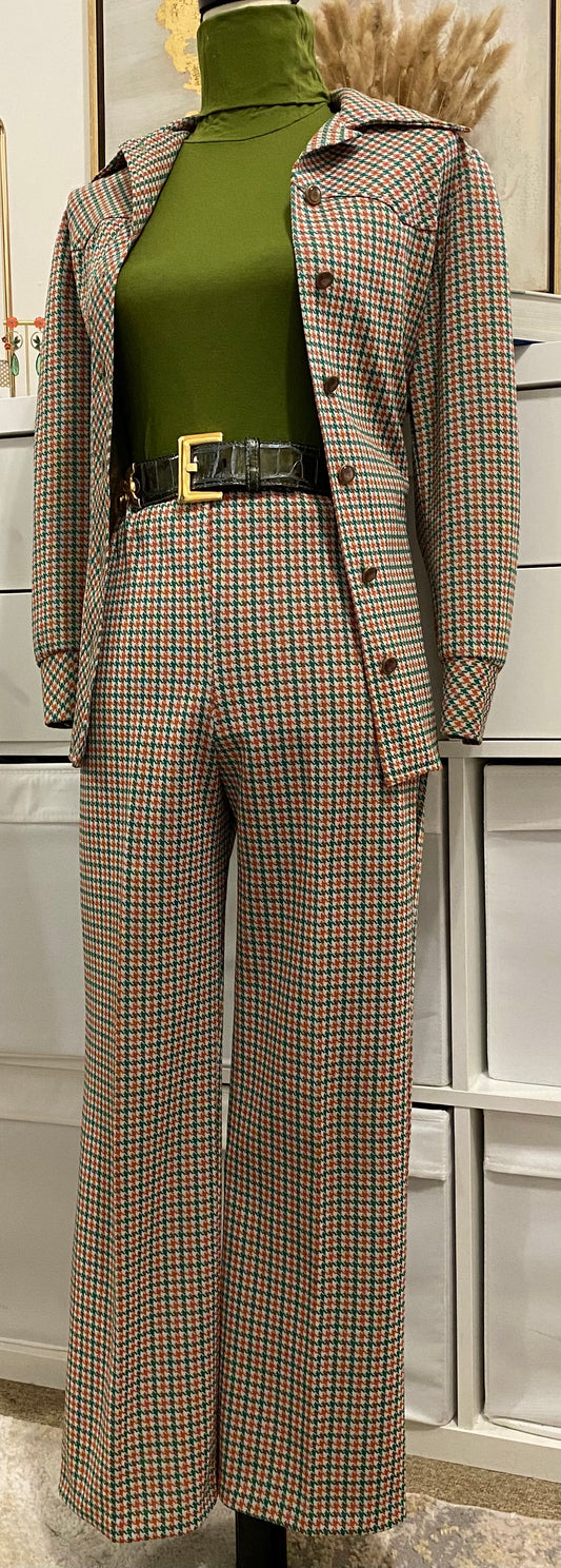 70’s 2-piece Set Houndstooth (Jacket shirt & High Rise Pants)
