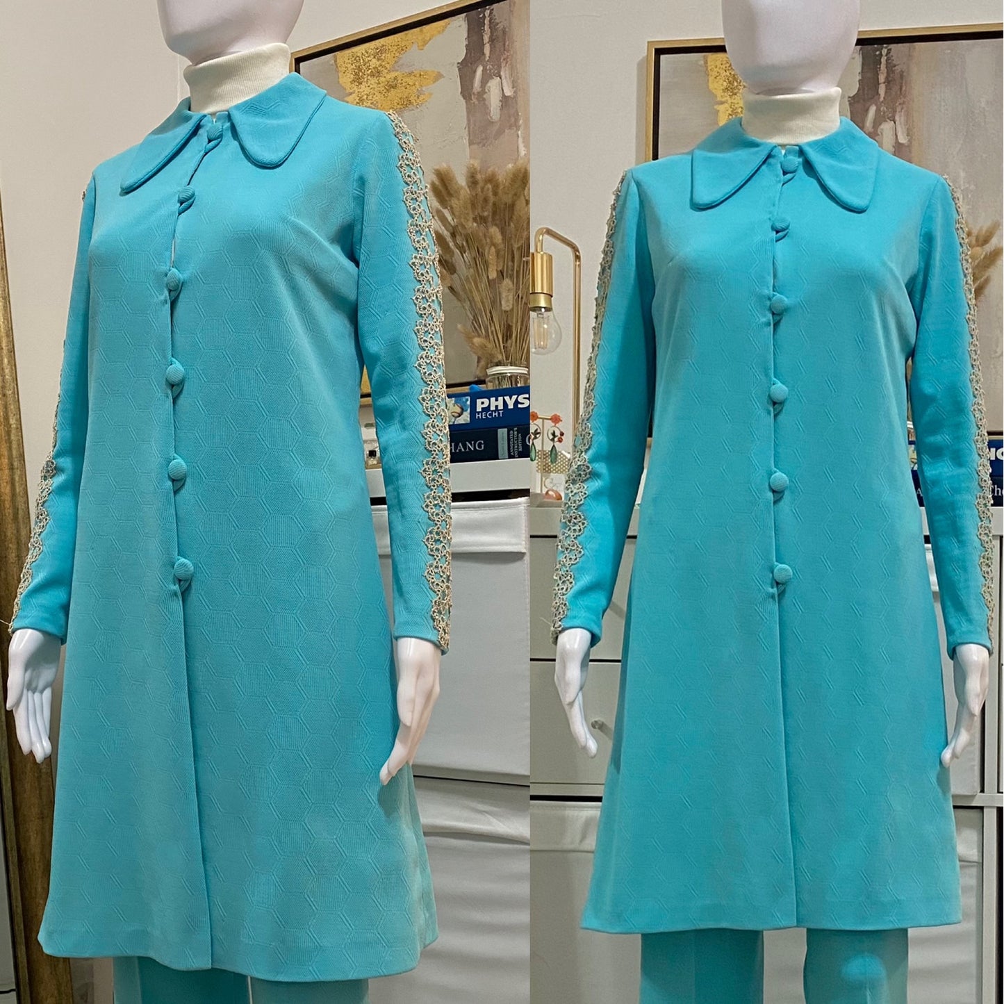 70's 2-Piece Set - Beagle Collar Jacket Coat & High Rise Mini Flare Bottoms (S)