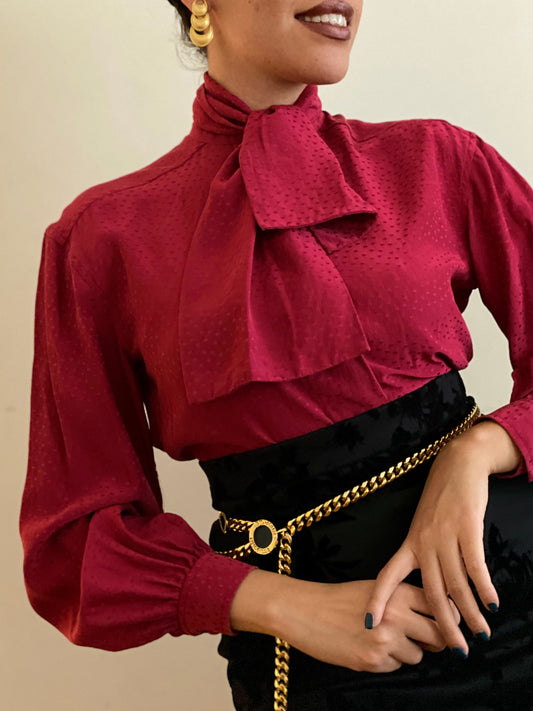 Jabot Bow Collar Long Sleeve Blouse