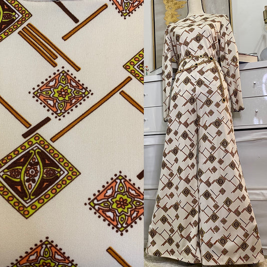 60's 2-Piece Abstract Set - Tunic Top & High Rise Bell Bottoms (S-L)