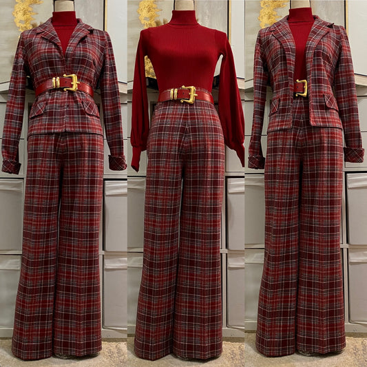 70s Plaid 2Pc Pantsuit (M-L, 31"W)