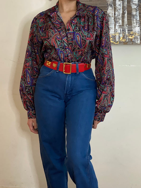 80's Abstract Paisley Long Sleeve Button Down Blouse (18)