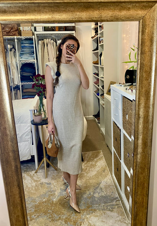 Zara Beige Ribbed Maxi Dress