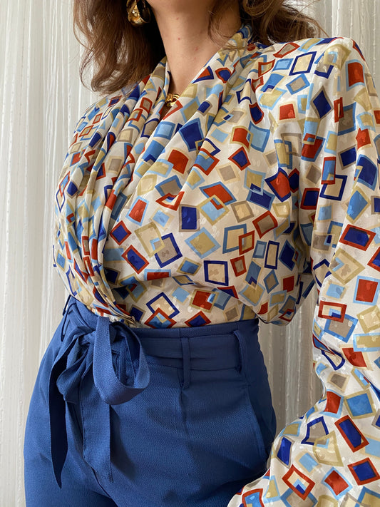 Geometric Print Long Sleeve Blouse