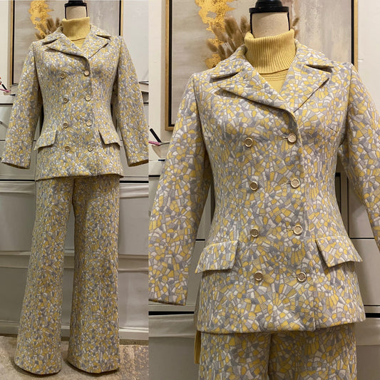 60's-70's Mosaic, Abstract 2Pc Pantsuit (M, 28"W-35"W) w/ Double Breasted Jacket
