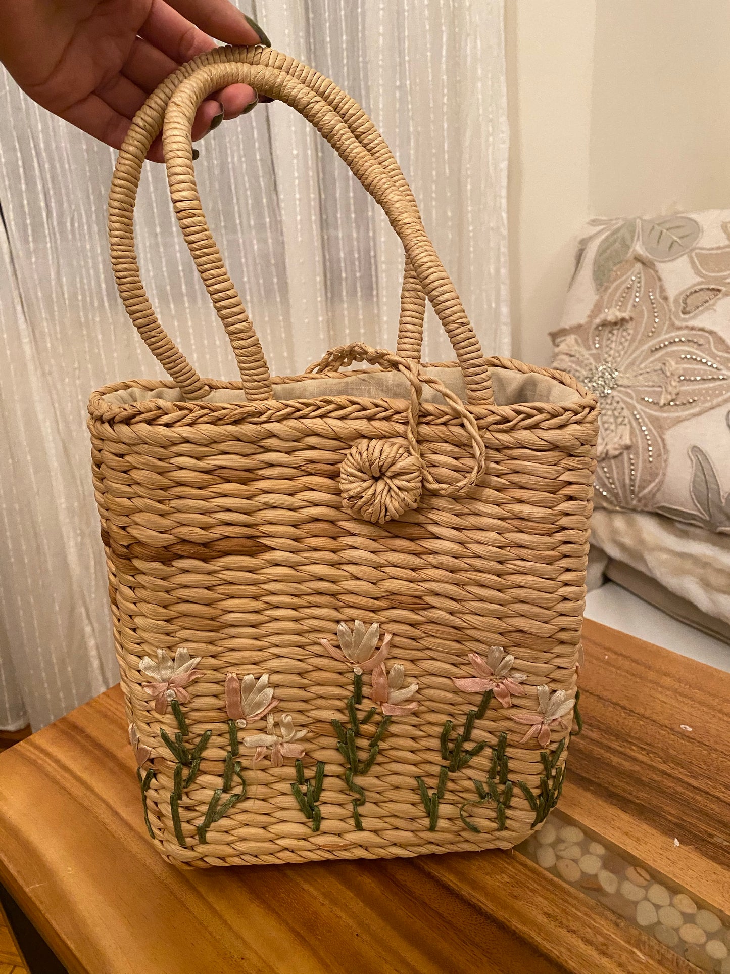 Flower Woven Straw Small Basket Bag