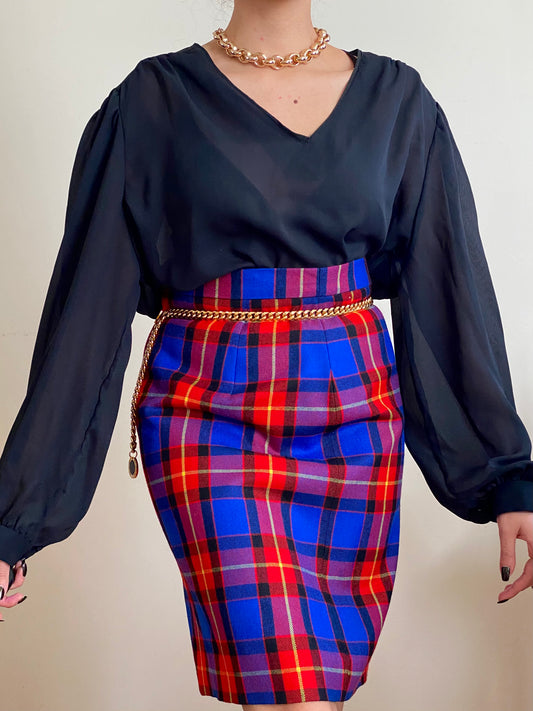 80's Black Balloon Sleeves Blouse (S-XL)