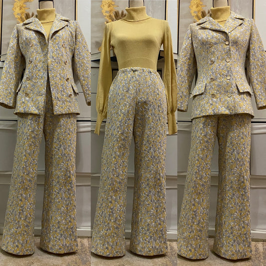 60's-70's Mosaic, Abstract 2Pc Pantsuit (M, 28"W-35"W) w/ Double Breasted Jacket