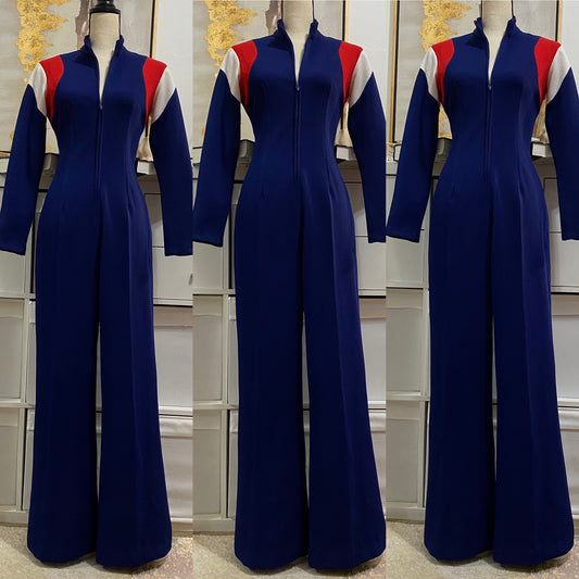 70's Striped Wide Leg Jumpsuit W/ Zipper Front (M, 30"W)